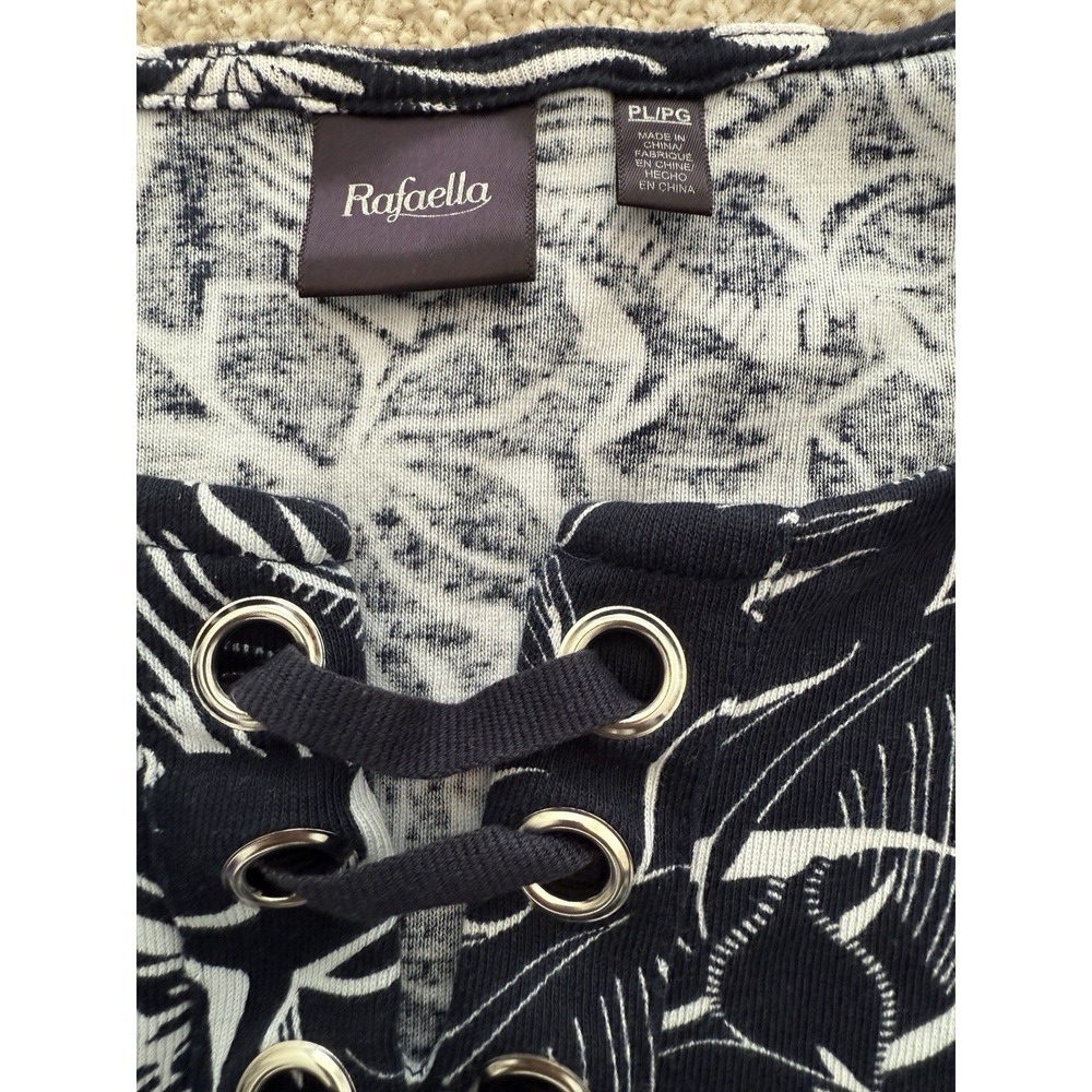Rafaella‎ Lace-up Short Sleeve Tee Shirt Dark Navy Blue Women's Petite Large - Picture 3 of 7